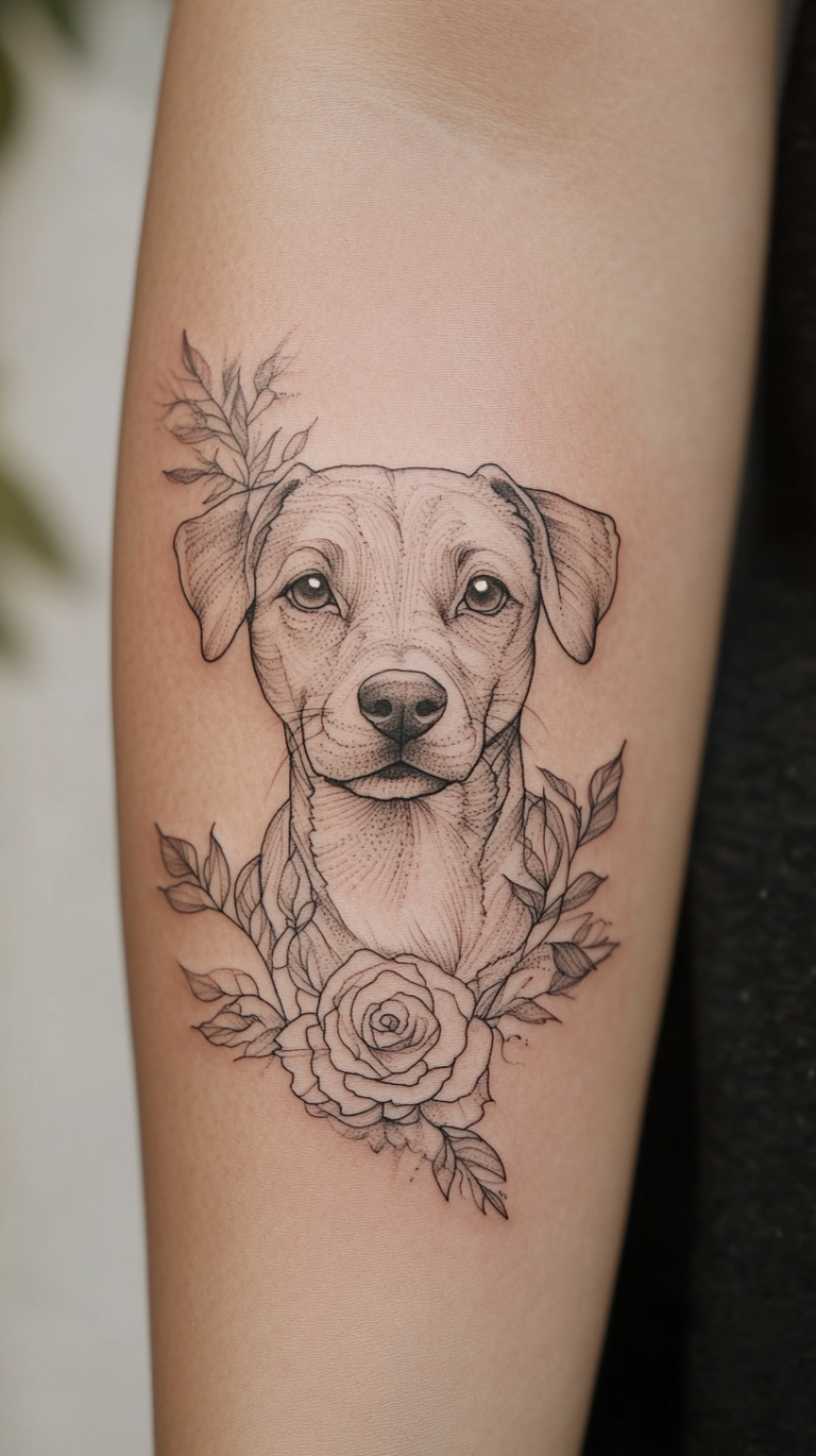 25 Minimalistic Dog Tattoos with Flowers 🌸🐕 - Smart Dog Learning