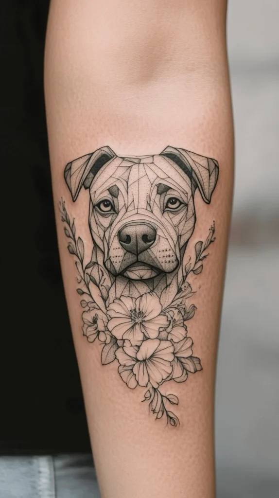 Geometric Dog Head with Blossoms