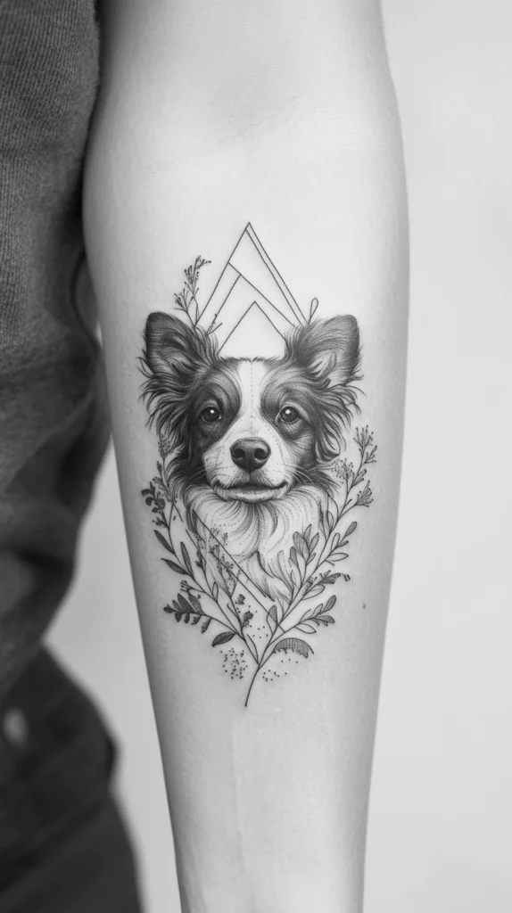 Geometric Dog Portrait with Floral Patterns
