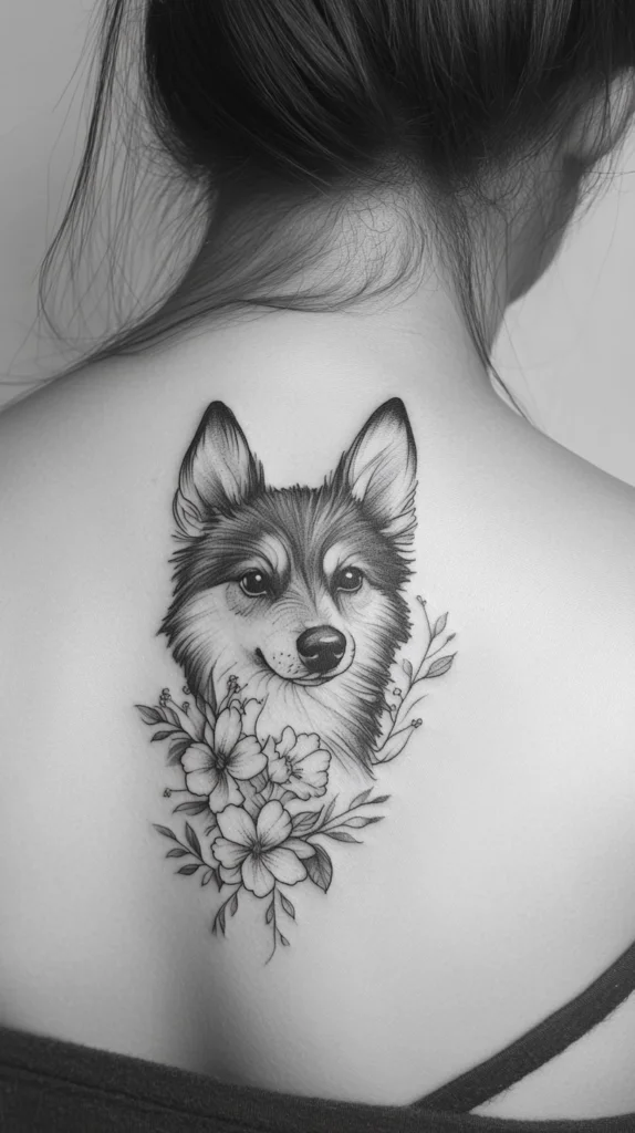  Minimalistic Dog Outline with Flower Details