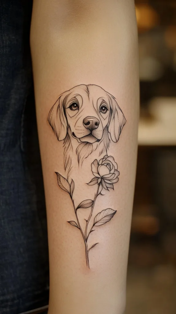 Single-Line Dog and Rose