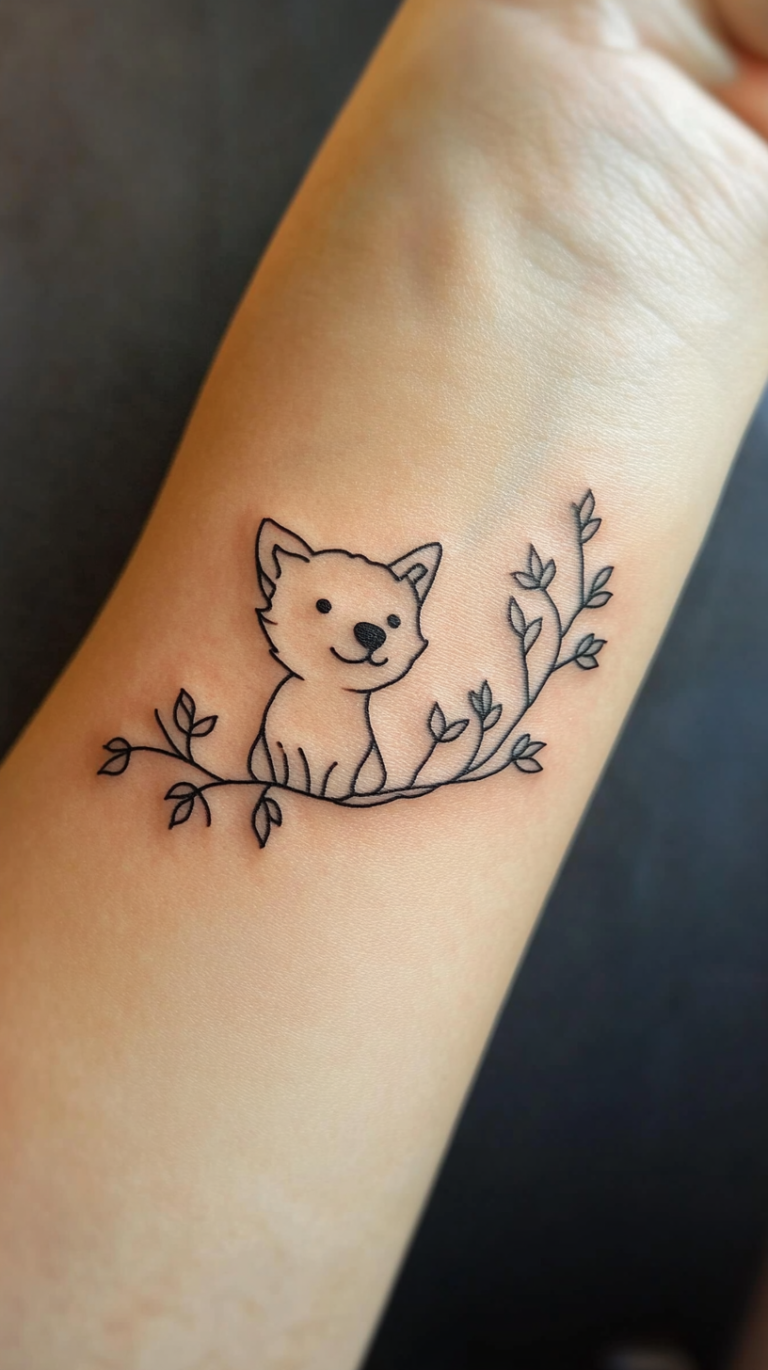 25 Minimalistic Dog Tattoos with Flowers 🌸🐕 - Smart Dog Learning