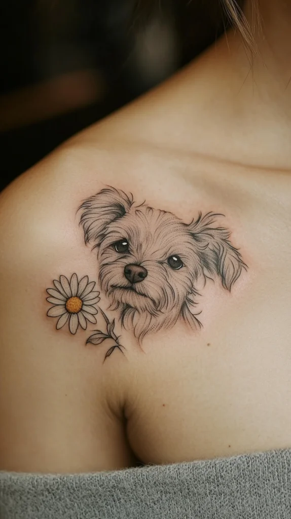 Small Dog Portrait with Daisy