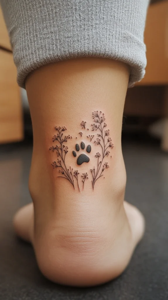 Paw Print with Wildflowers