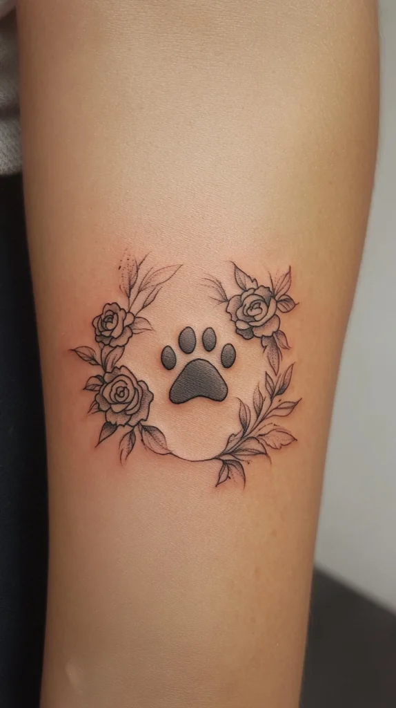 Simple Paw Print with Roses