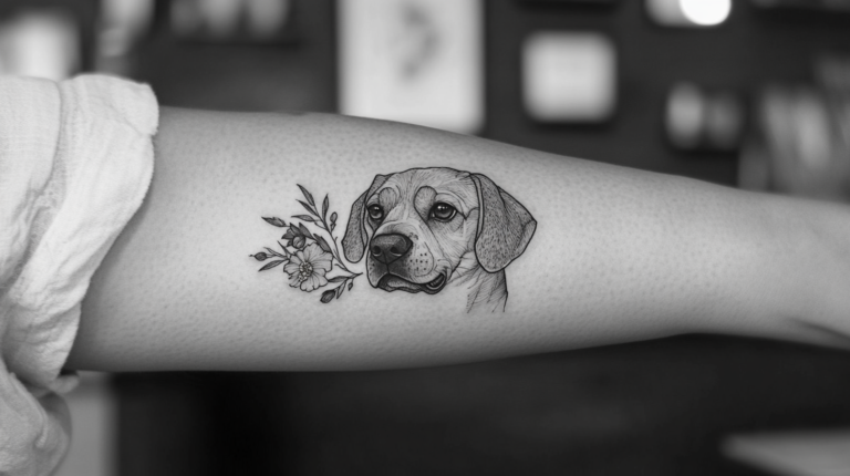 25 Minimalistic Dog Tattoos with Flowers 🌸🐕