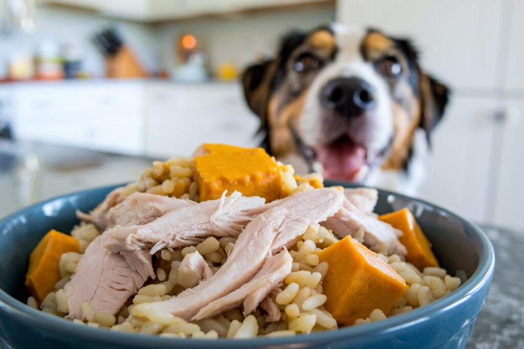 Image showcasing Chicken, Rice, and Pumpkin Dog Food Recipe for Dogs with Allergies ...