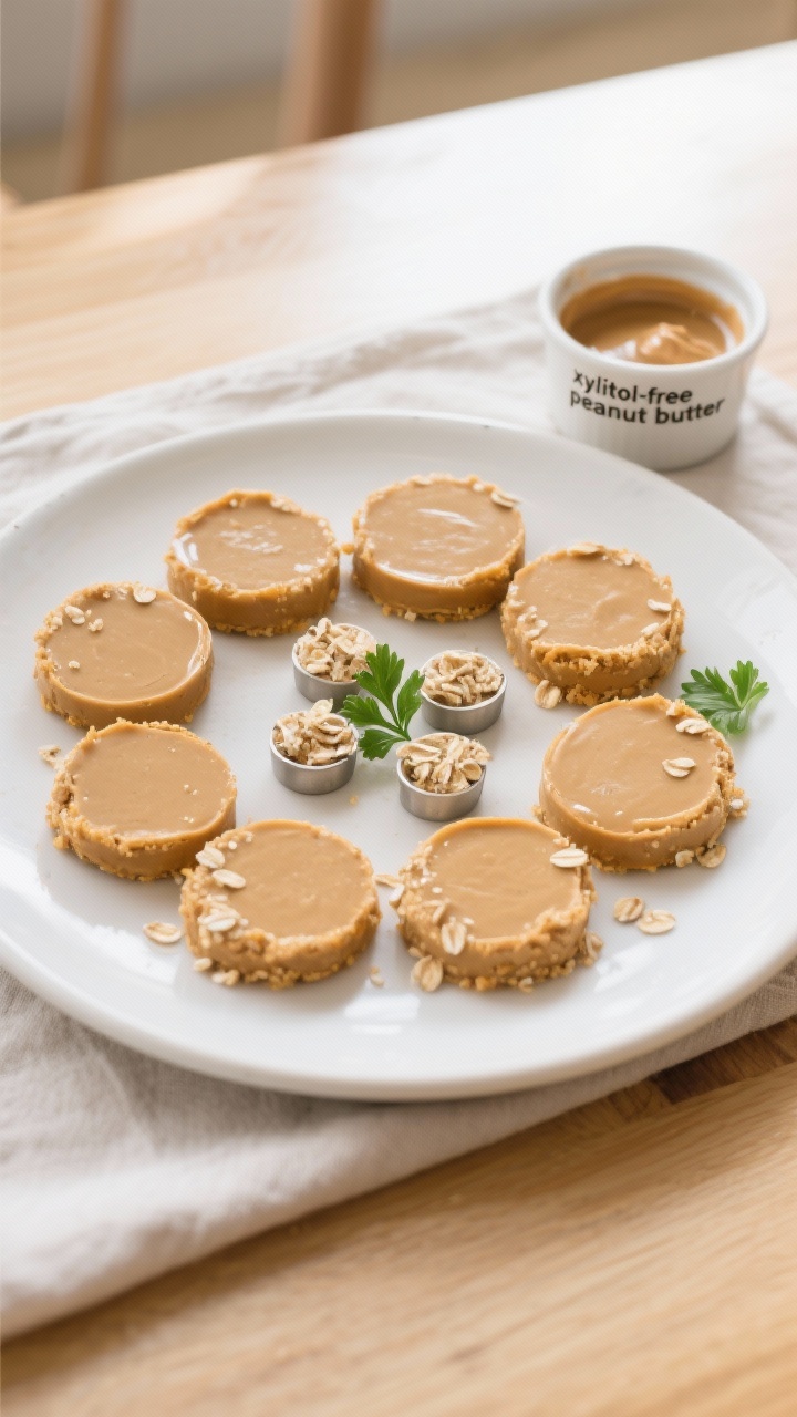 Final dish, top view: Overhead shot of beautifully plated Peanut Butter & Pumpkin Rounds arranged in