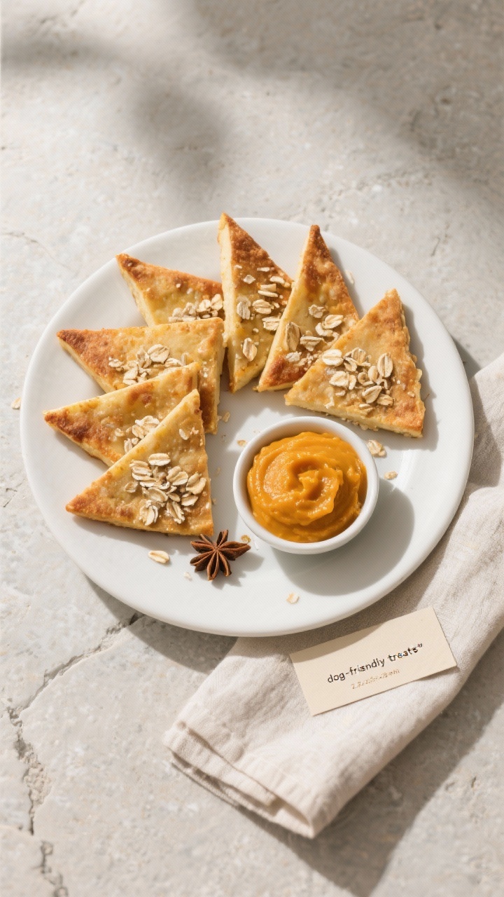 Overhead final presentation: Tasty of Pumpkin & Apple Triangles neatly arranged in a fan on a matte 