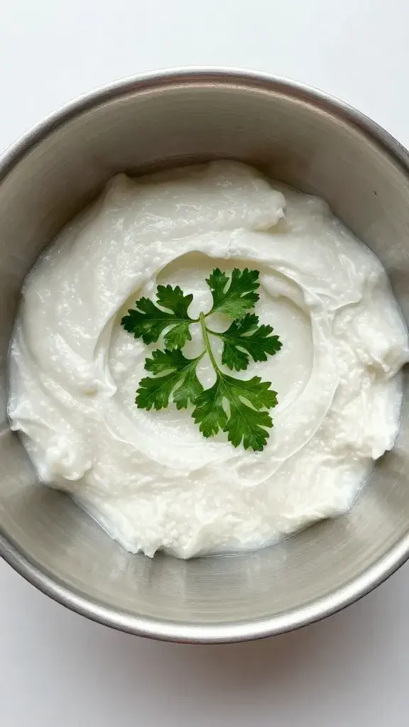 overhead shot of stainless bowl with parsley baking soda paste