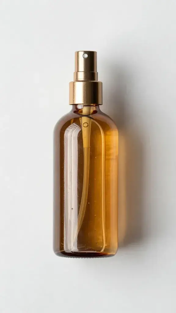 top view amber witch hazel bottle on white marble