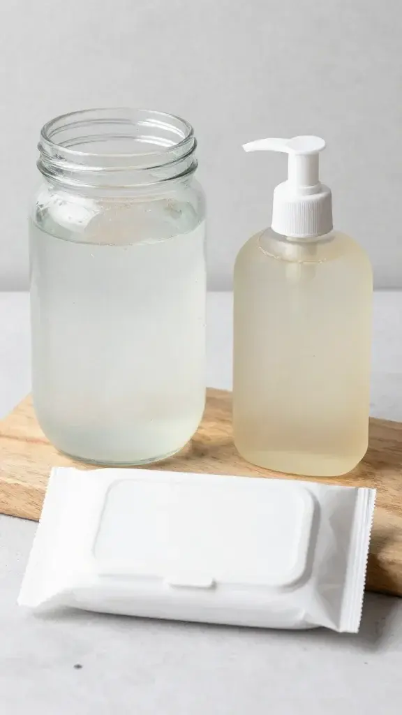 glass jar of coconut water and aloe dog wipe solution