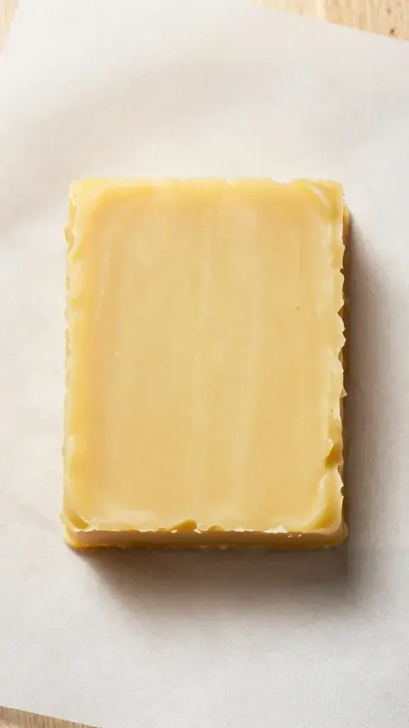 top view beeswax block on parchment paper