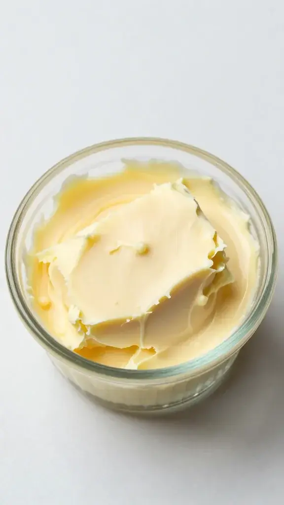 top view shea butter in glass ramekin
