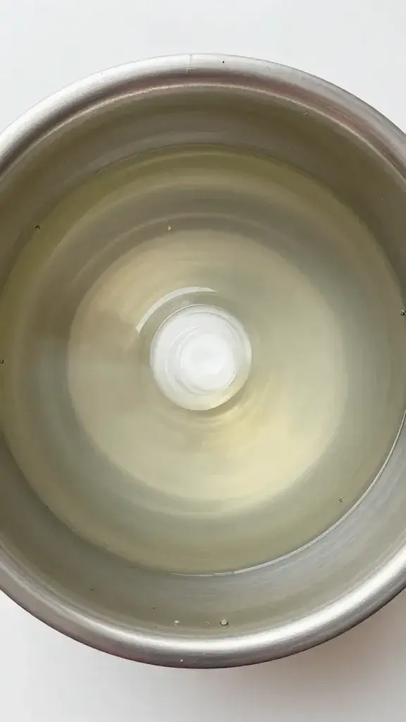 top view stainless bowl of diluted castile dog soap