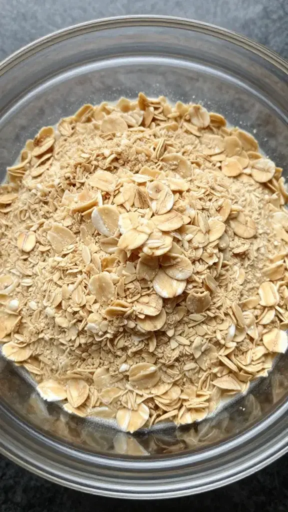 top view of glass bowl with ground oatmeal shampoo paste