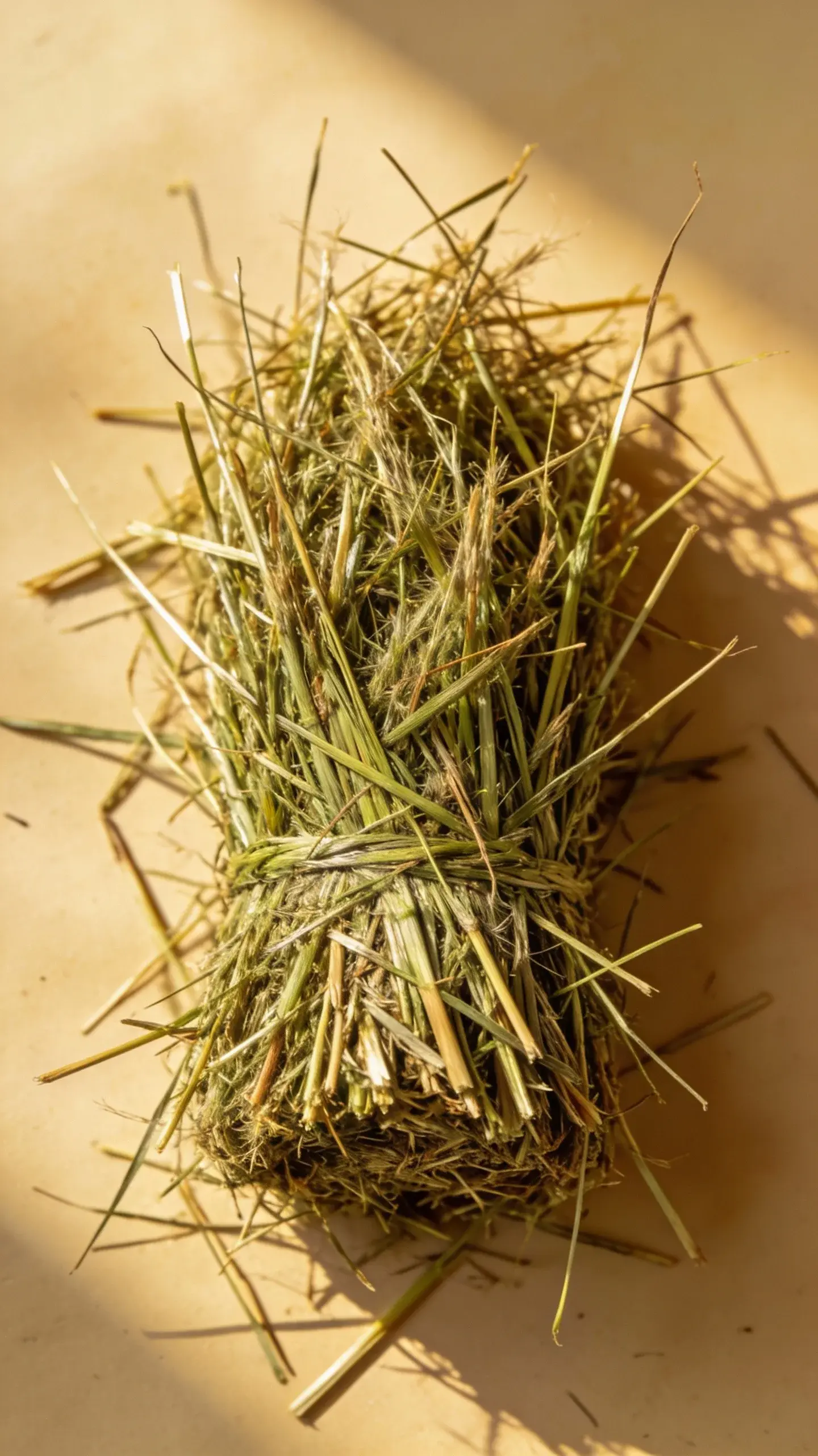top view closeup of a single pile of timothy hay