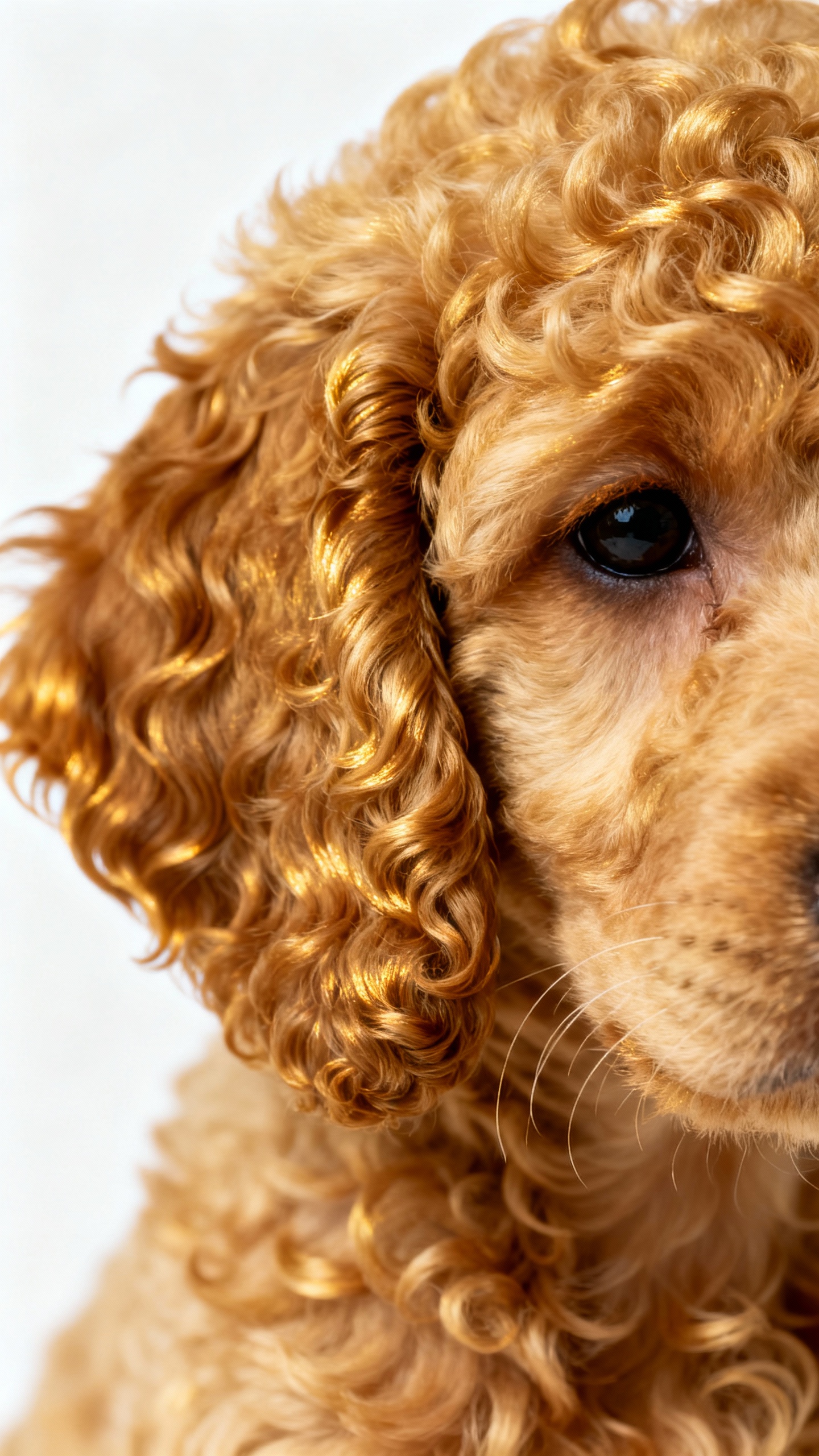 Standard poodle puppy coat close-up, professional studio lighting