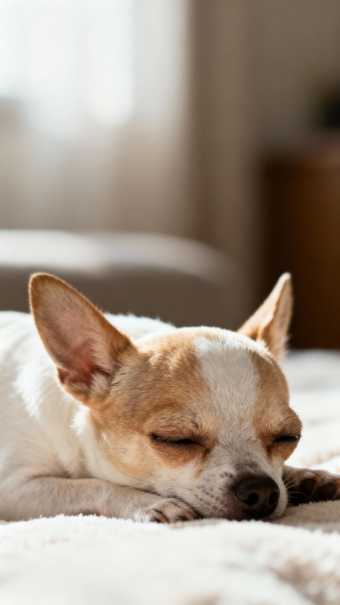 Chihuahua resting unbothered, outfits and accessories set aside