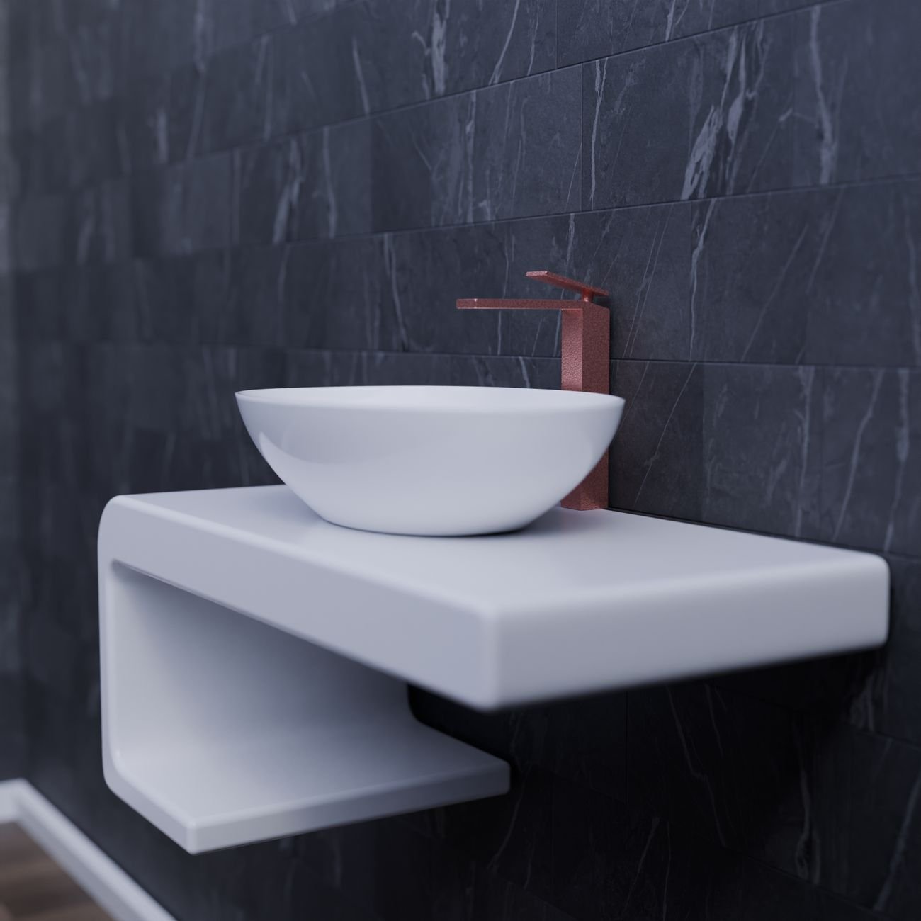A shiny chrome faucet over a white sink