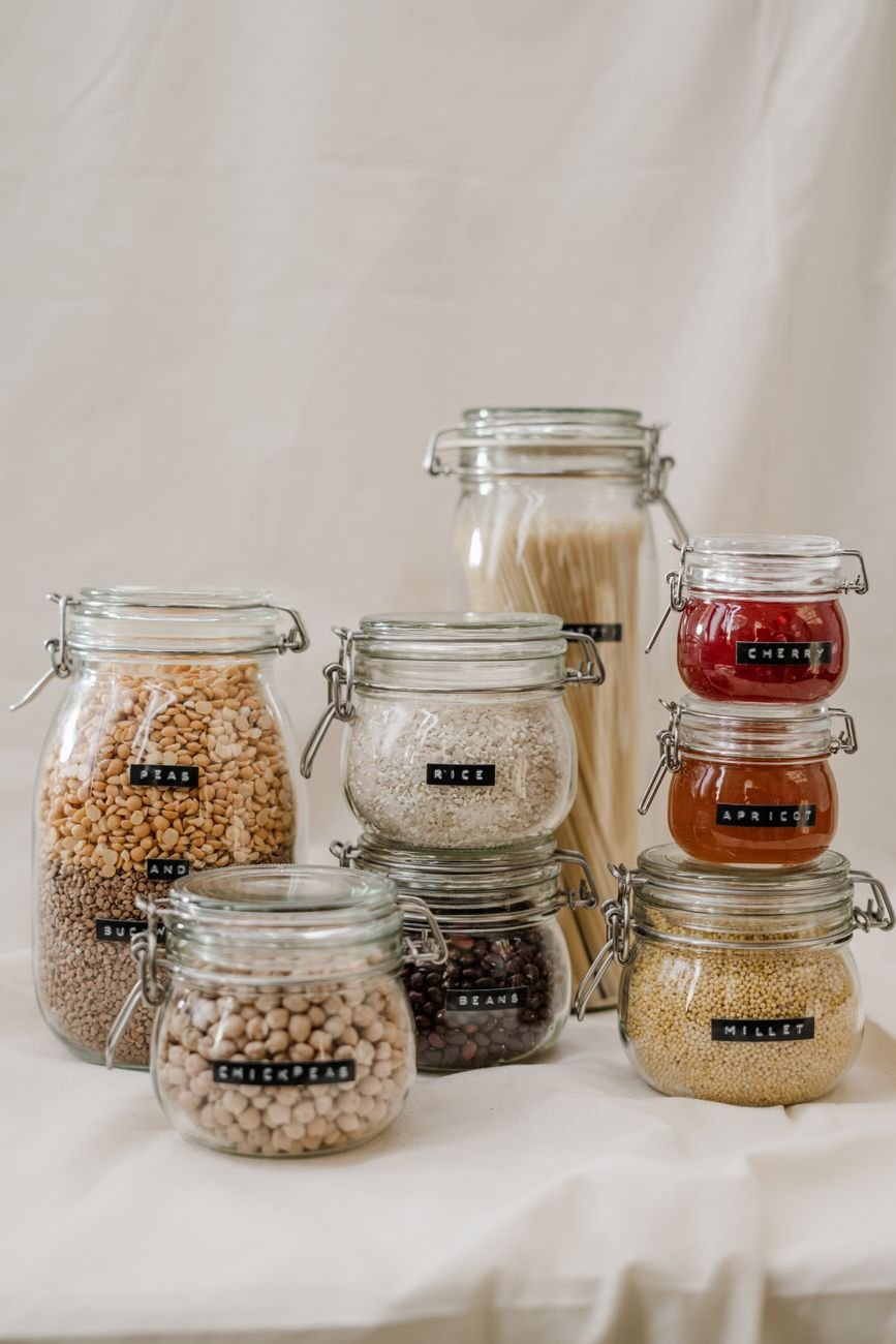 Airtight storage containers in a kitchen