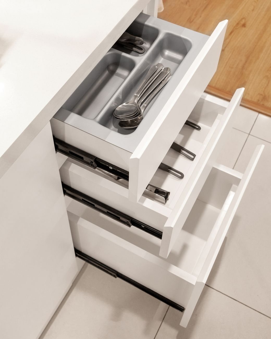 Cutlery sorted in a drawer organizer