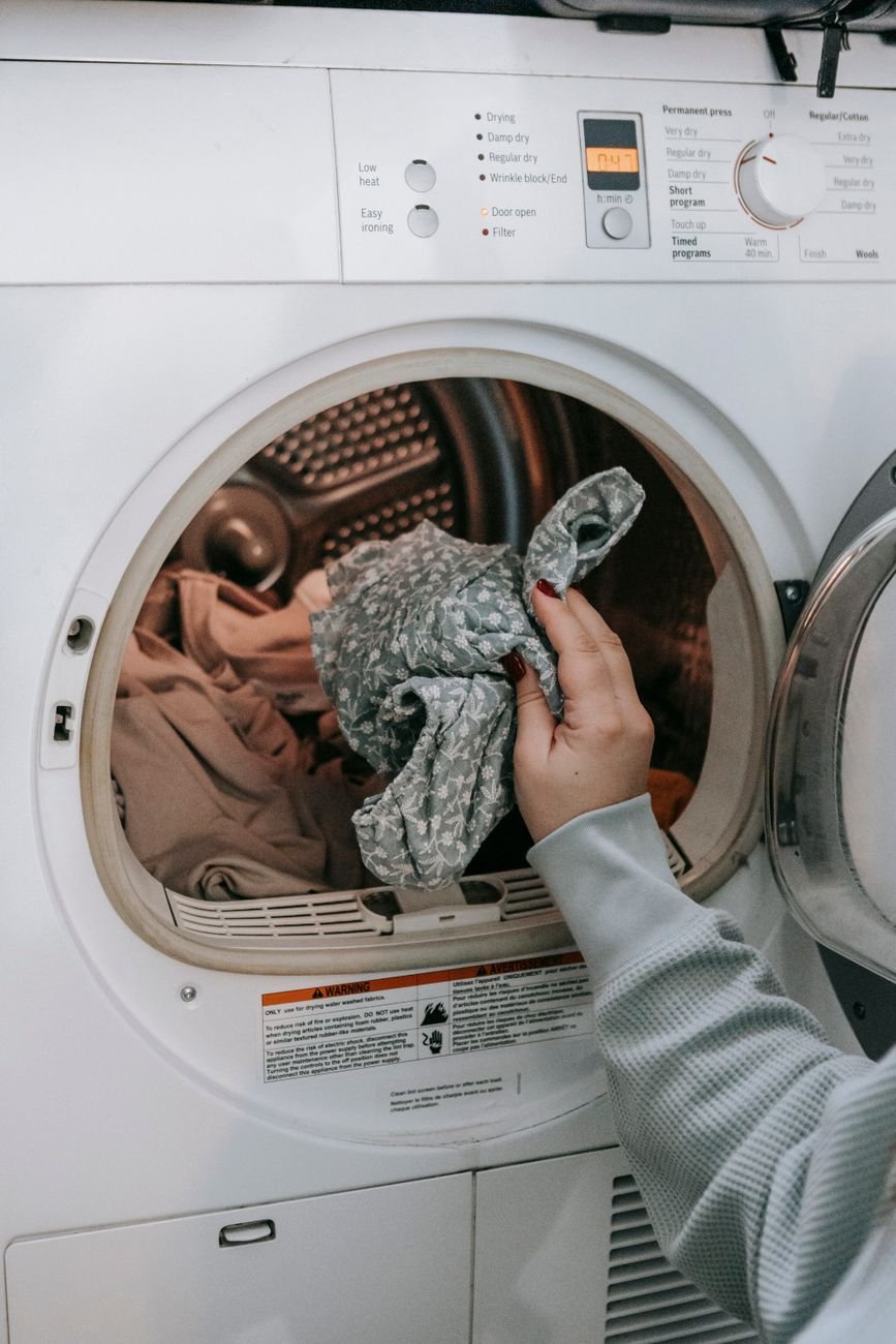 Clothes inside a front-loading washing machine