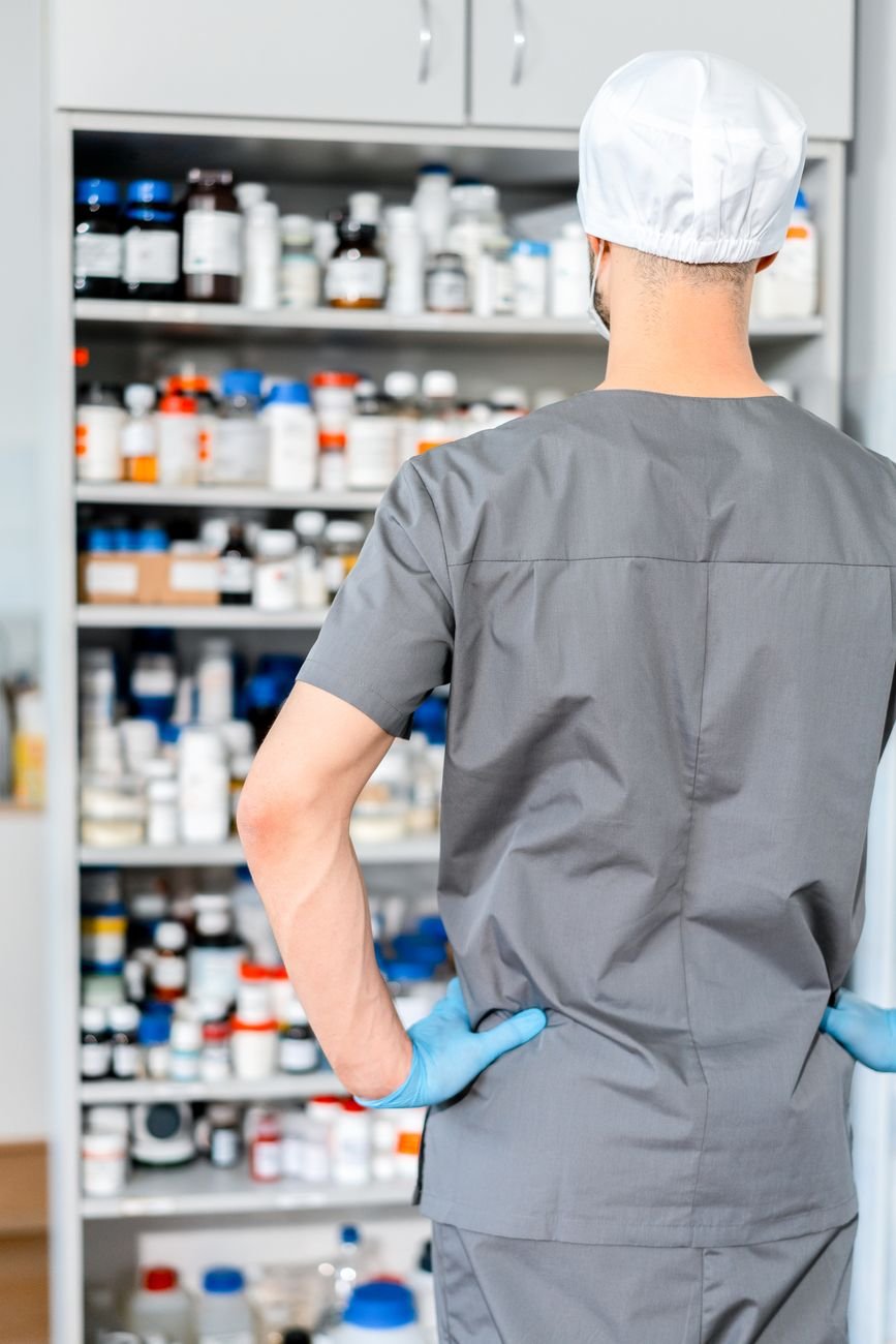 A pharmacy shelf or pharmacy counter