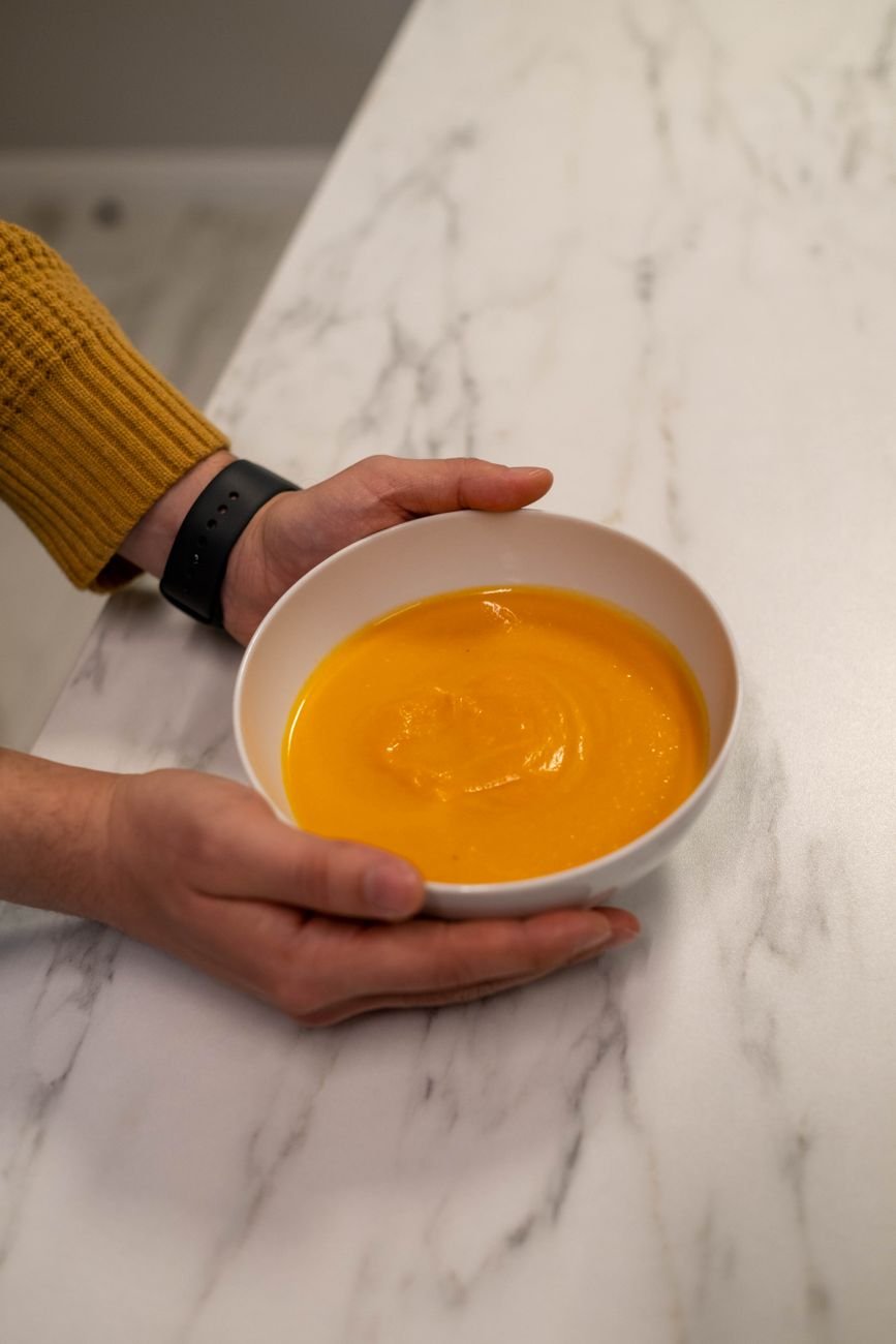 A bowl of smooth pumpkin puree