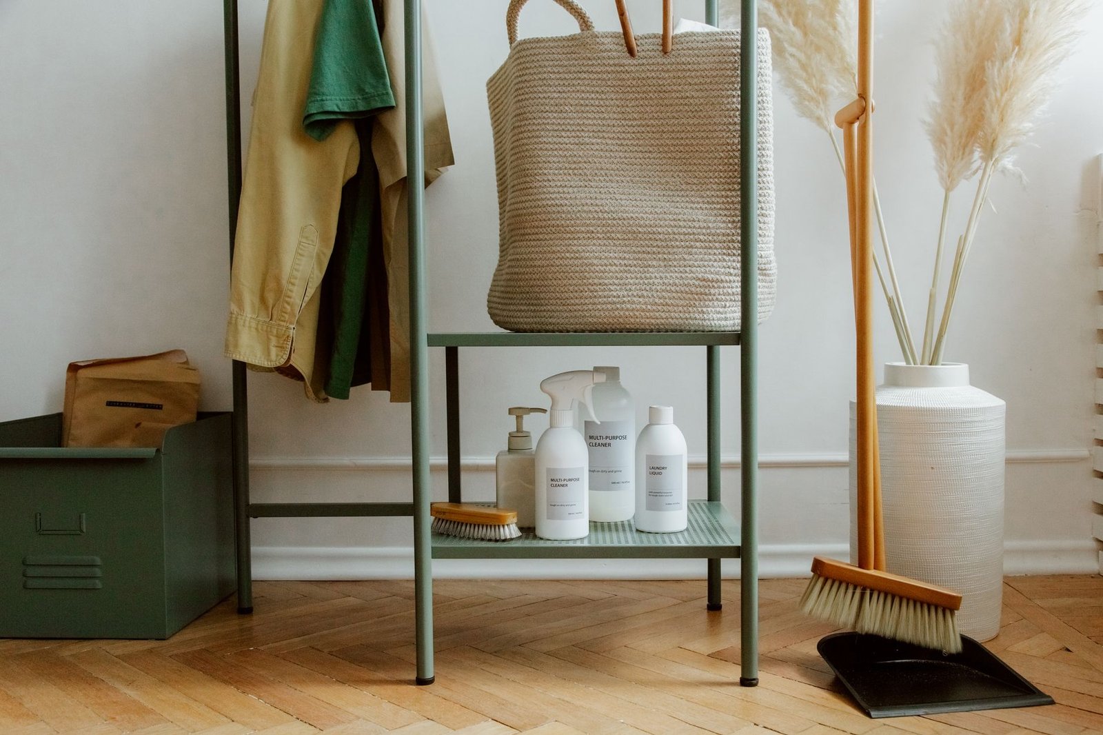 Simple, natural cleaning supplies on a shelf