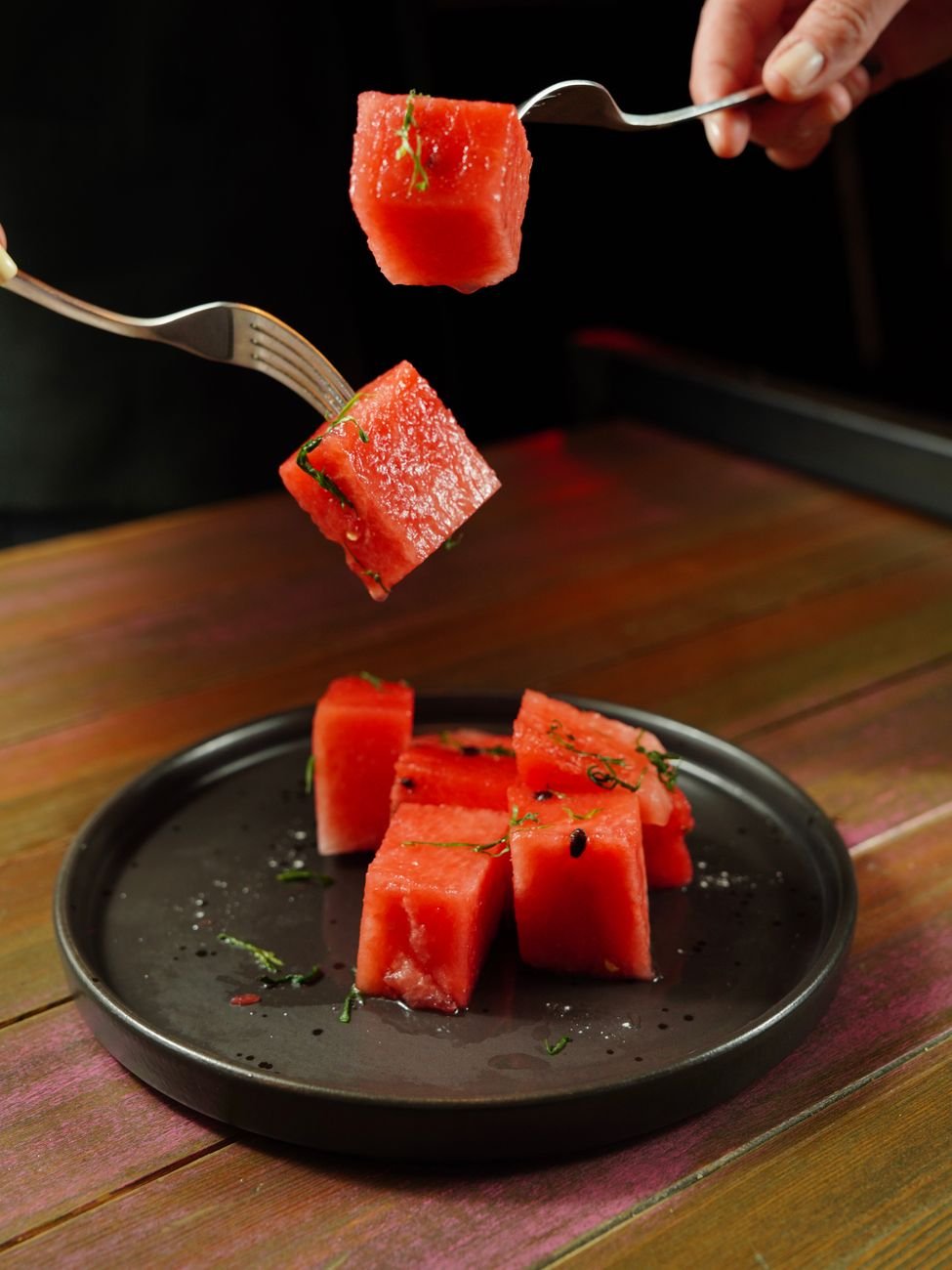 Fresh watermelon cubes on a plate