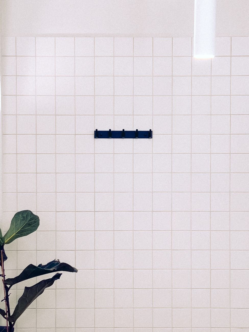 Close-up of white wall tiles with clean grout lines
