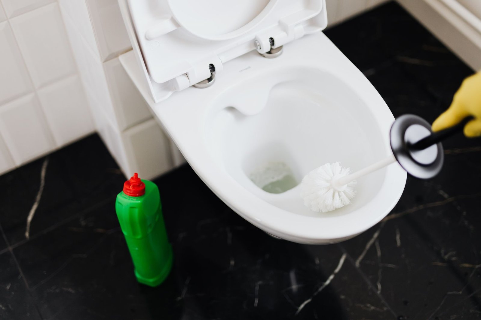 A clean white toilet in a bright bathroom